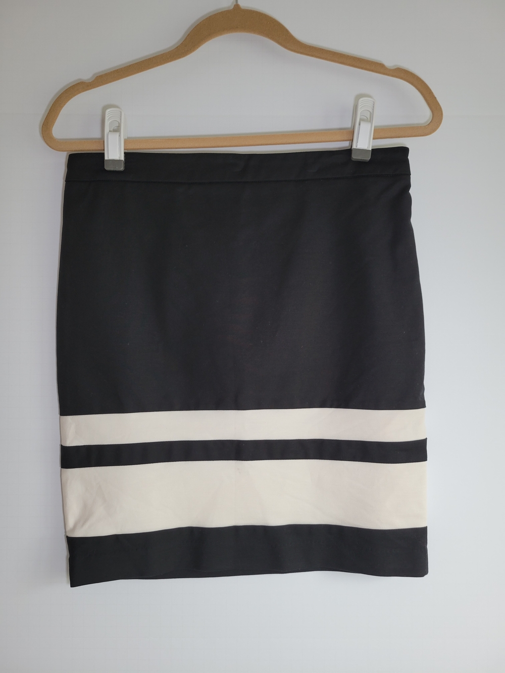 Cynthia Rowley Black and Cream Cotton Pencil Skirt with Stripes